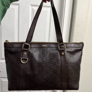 Gucci Dark Brown Embossed Shoulder Bag